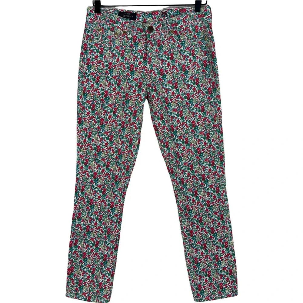 J.Crew Womens Toothpick Ankle Jeans Green Red Floral Pockets Denim 28 New